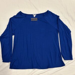 Royal Blue Long Sleeve Silver Metal Bars at Neck Blouse